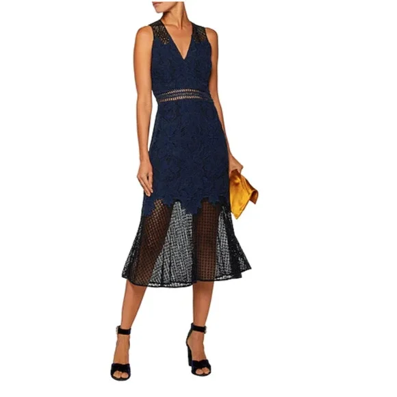 chinese dress ladies Jonathan Simkhai $995 Black Lace Fluted Hem Midi Dress - Size 6